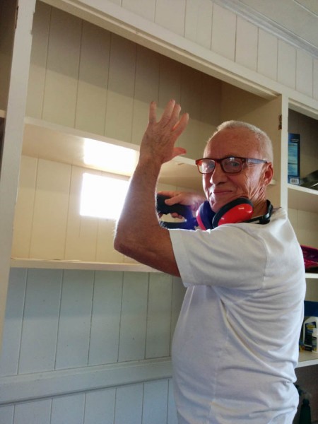 Here's Bengt and the hole in the wall for the range hood vent.