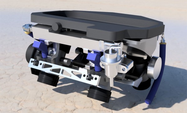 A rendering of the fuel rail for cylinders 1 & 3, with the fuel pressure regulator on the right.